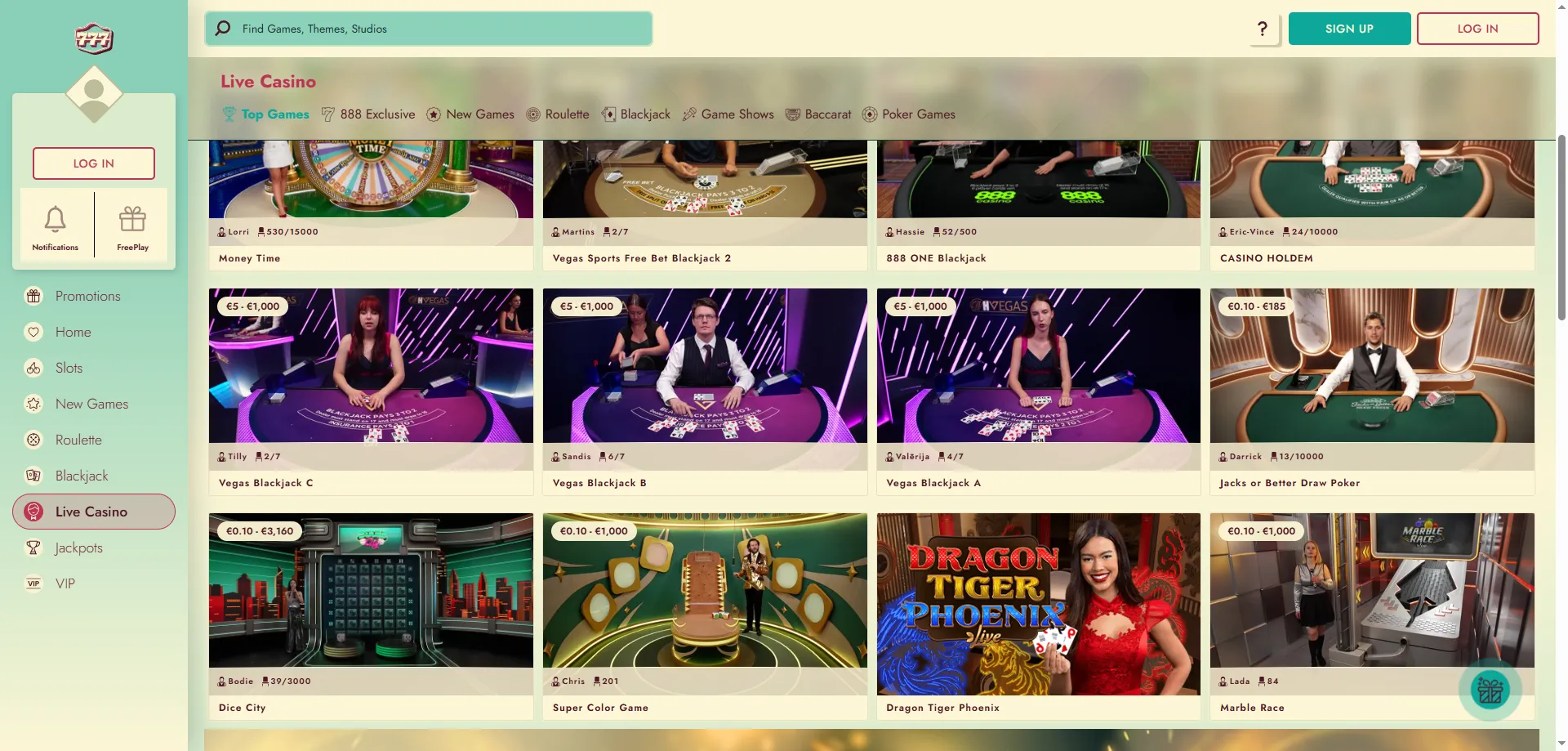 777 Casino live dealer tables — roulette, blackjack, and baccarat