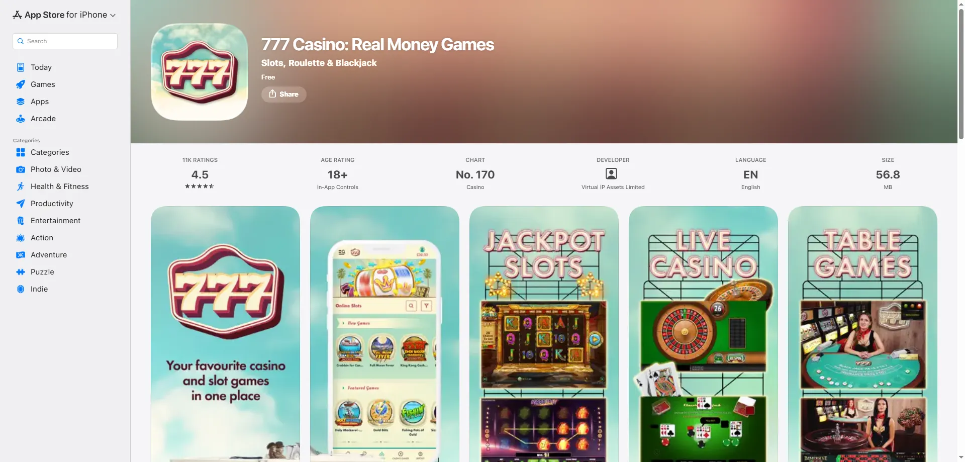 777 Casino slot games library — 800 plus titles from top providers