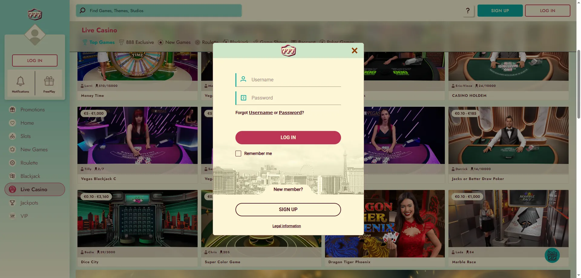777 Casino retro-styled lobby design and user interface